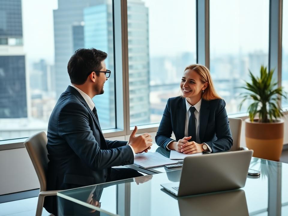 Reunião entre consultora de recrutamento e profissional de tecnologia
